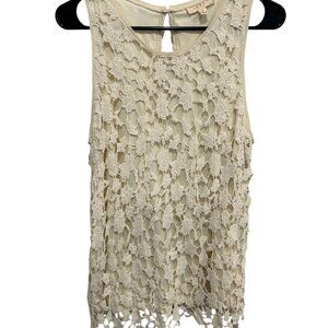 Adiva Lace Overlay Polyester Lining Crochet Keyhole Sleeveless Top Size L Boho